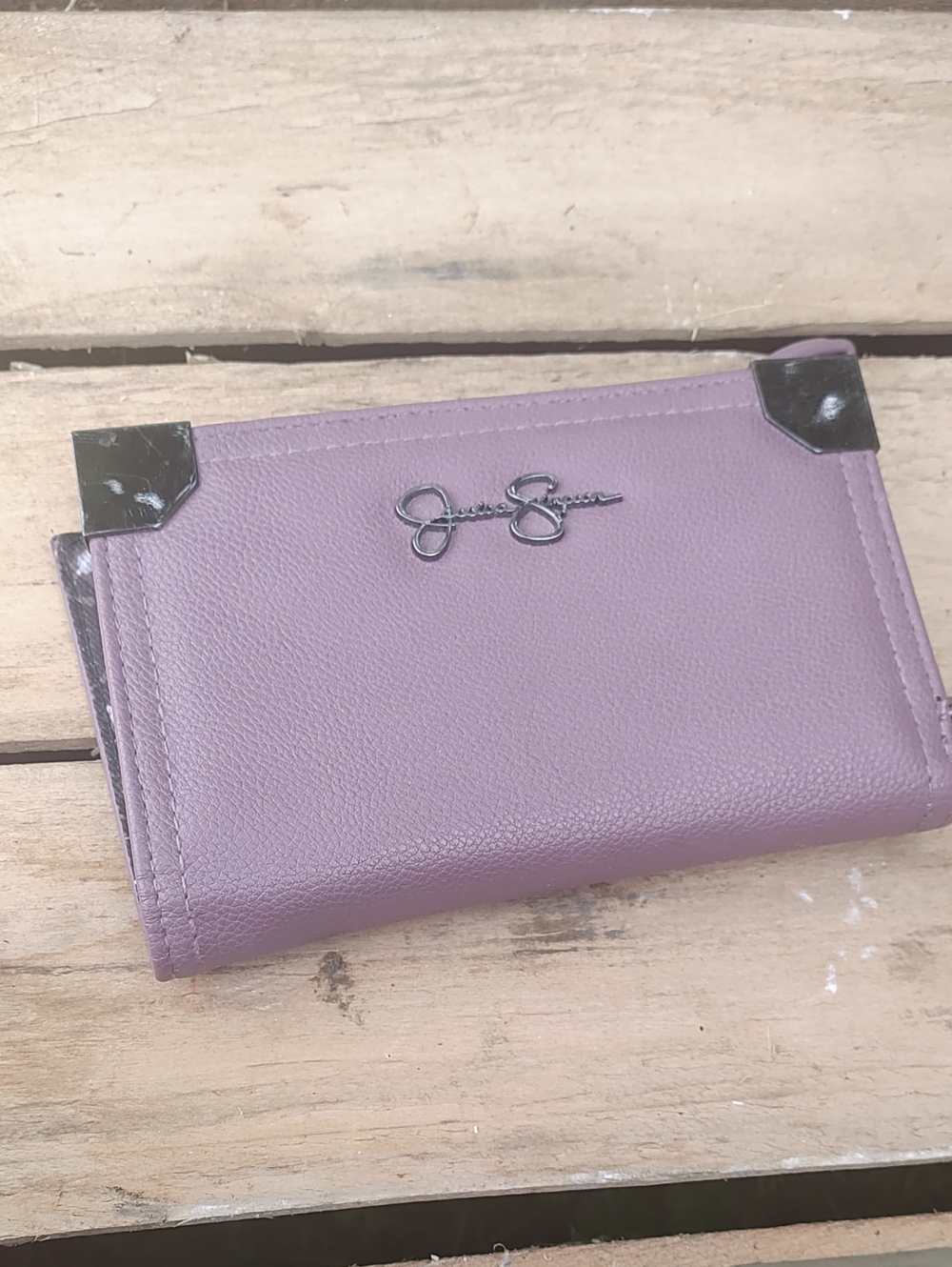 Jessica Simpson Lavender-Mauve Leather Card Holder with Silver Accents